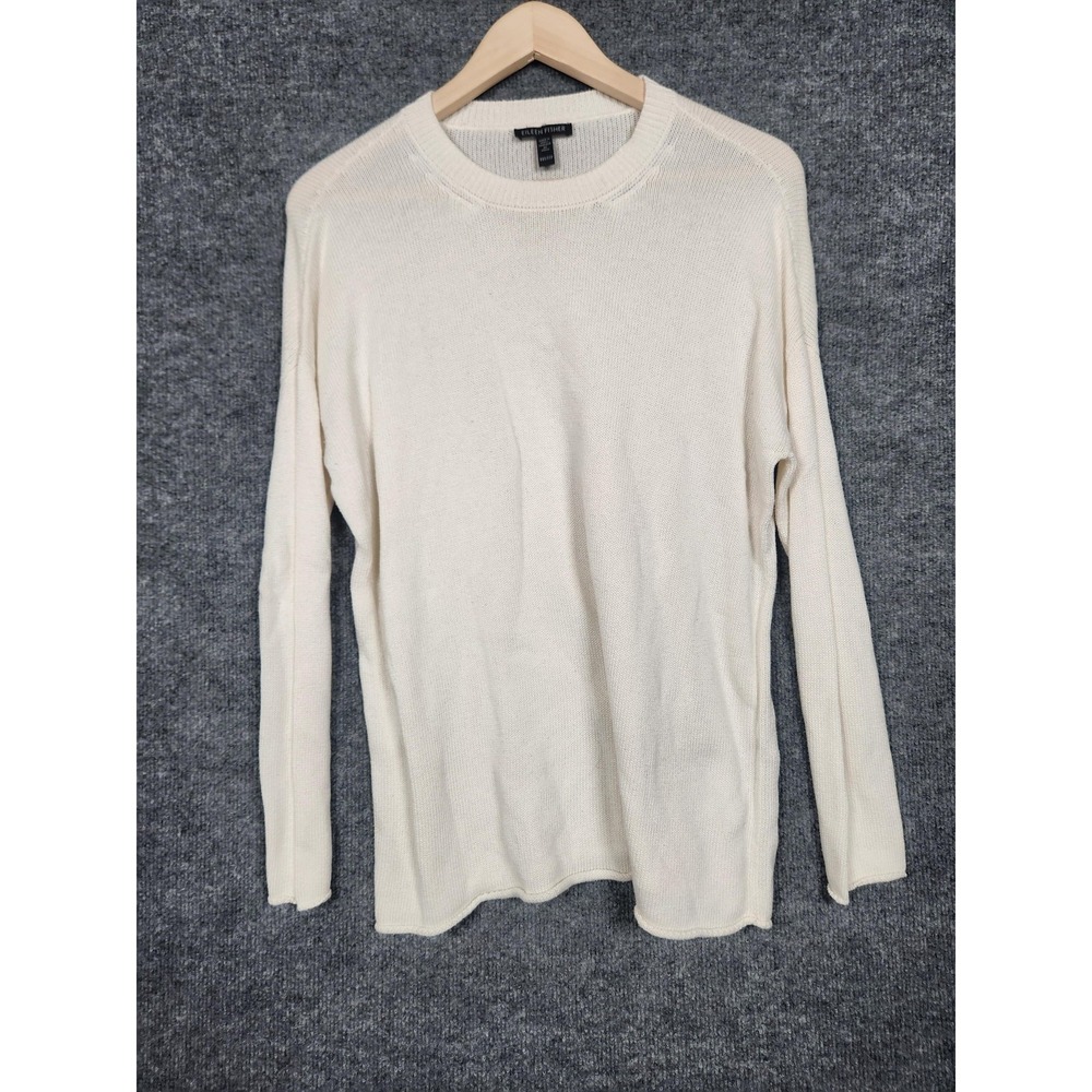 Eileen Fisher Sweater‎ Womens XXS White Knit Crew Neck Raglan Pullover Top